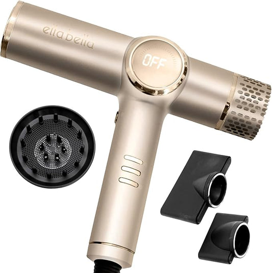 ELLA BELLA® Professional Ionic Hair Dryer with Diffuser • Negative Ion Blow Dryer • Suitable All Hair Types • Intelligent Heat Control & Rapid Drying Speeds • Lightweight Design • Low Noise Technology
