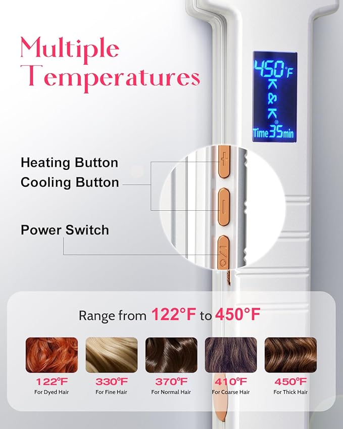 K&K Nano Hair Straighteners Wide Plates, Adavance Ceramic Coated Plates Digital Display Ultra-Fast Heat Up Auto Safety Shut Off Plancha De Pelo Dual Voltage UK Plug, for Thick Hair
