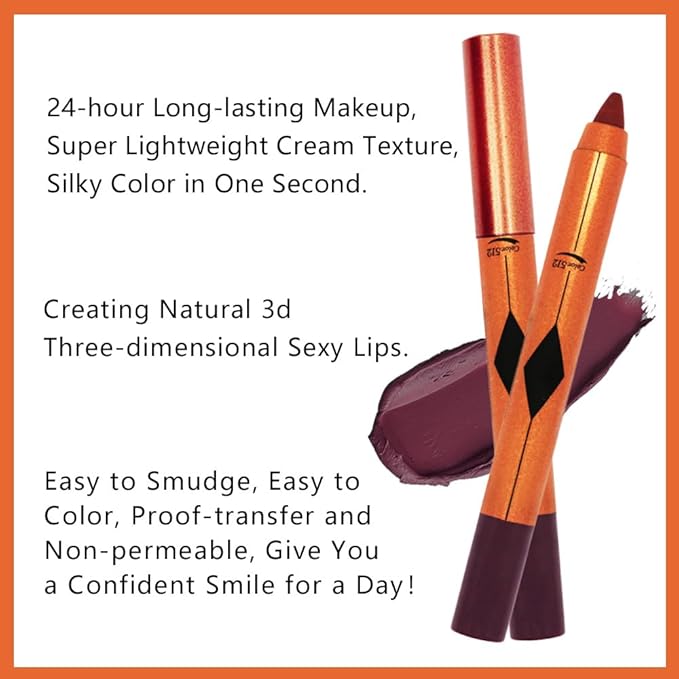Deep Purple Red Matte Lipstick Pencil for Women Lip Liner and Lip Stain, Long Lasting Waterproof labiales mate 24 horas, originales pintalabios permanente 24 horas with Sharpener Easy to Apply 512#