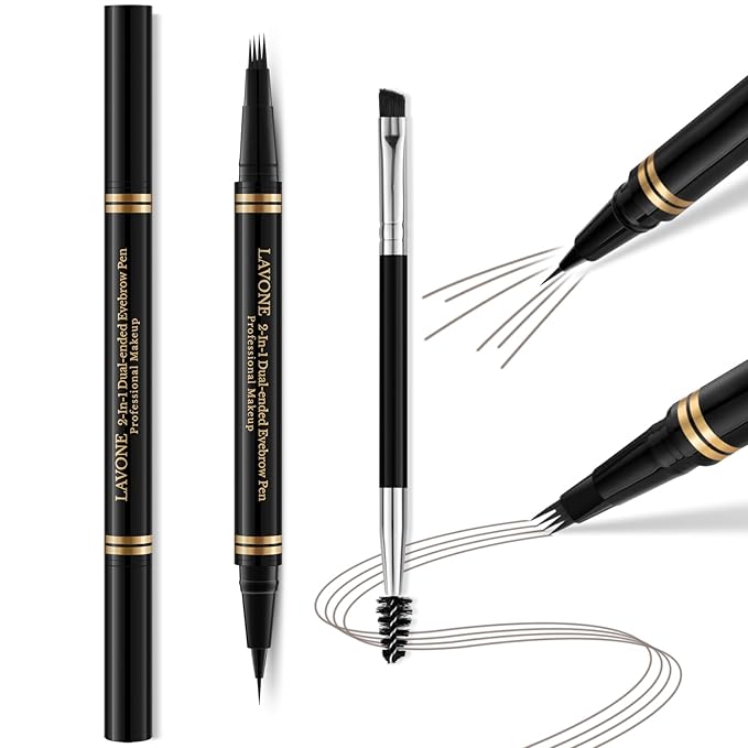 Eyebrow Pen,2-in-1 Waterproof Eyebrow Pencil with 4 Tip Microblading Brow Pen and Ultra-Precise Brow Pencil,with Dual-ended Eyebrow Brush,Eyebrow Makeup for Natural Looking - Grey