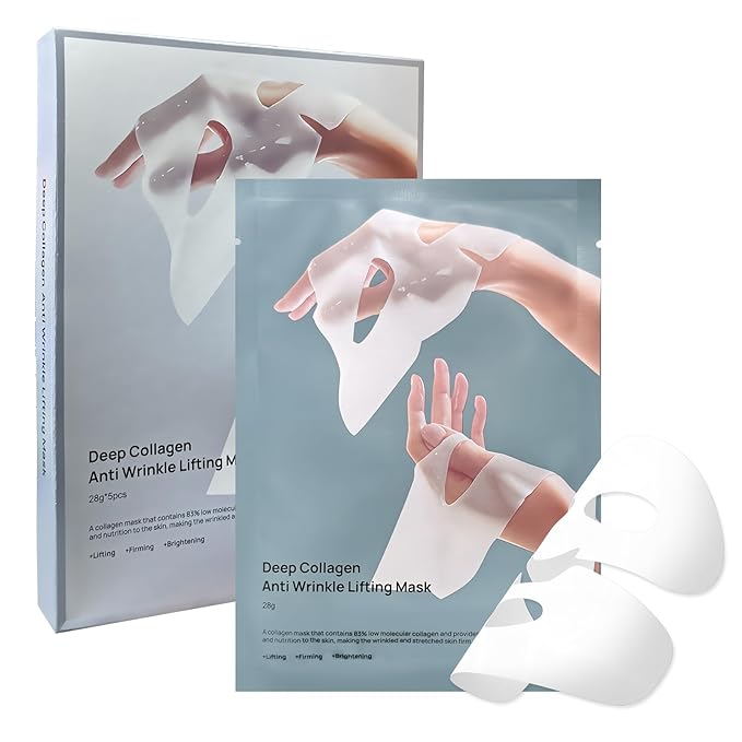 Real collagen overnight gel facial mask, lasting skin care, wrinkle prevention and moisturizing, improving elastic skin softness, sensitive skin care, female collagen facial mask 28g × 5 pieces