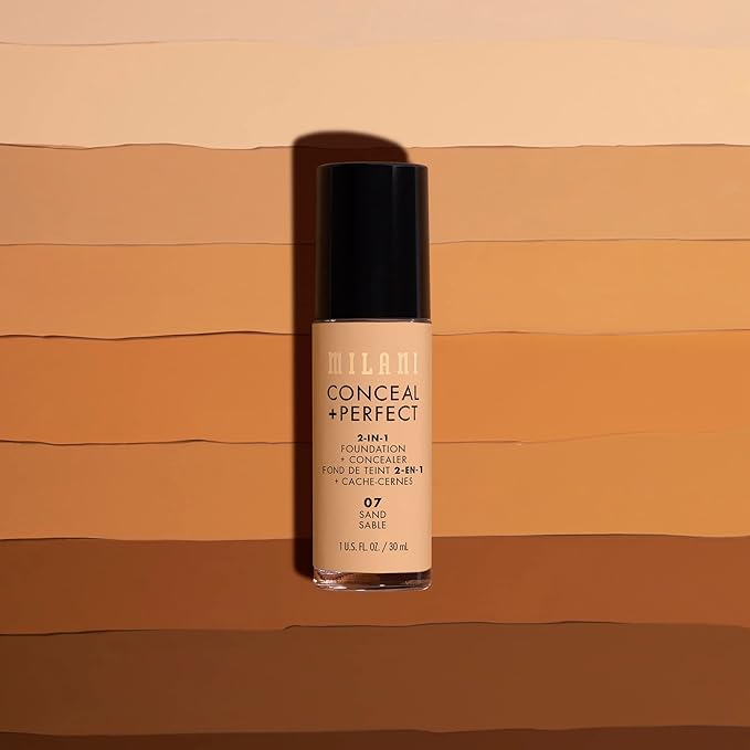 Milani Conceal + Perfect 2-in-1 Foundation + Concealer for a Flawless Complexion, Under Eye Corrector, Cover Redness and Imperfections, Waterproof and Sweatproof - Light Tan