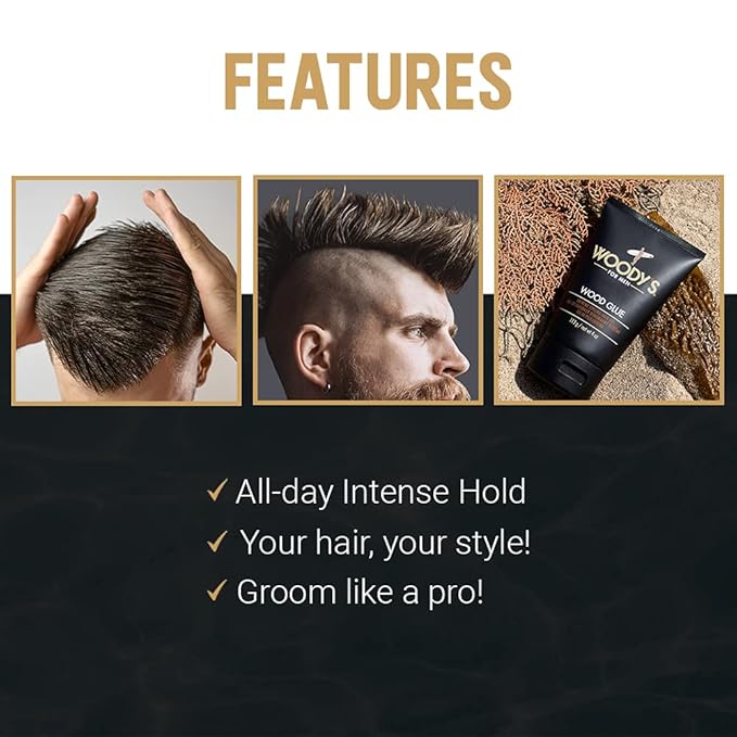 Woody's Hair Gel for Men - Extreme Hold Hair Gel, Styling Wood Glue, No Flaking Strong Hold, Barber Supplies, 4 oz, 2 Pack