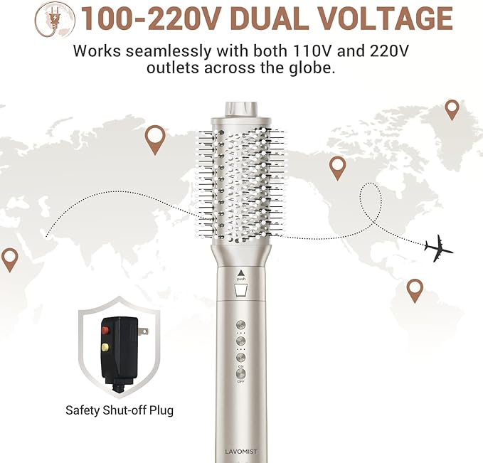 8-in-1 Dual Voltage Hot Air Styler & Hair Dryer Brush with Straightener & Curler Attachments, 110,000 RPM Ionic Fast Drying for Frizz-Free Styling, Includes Travel Bag