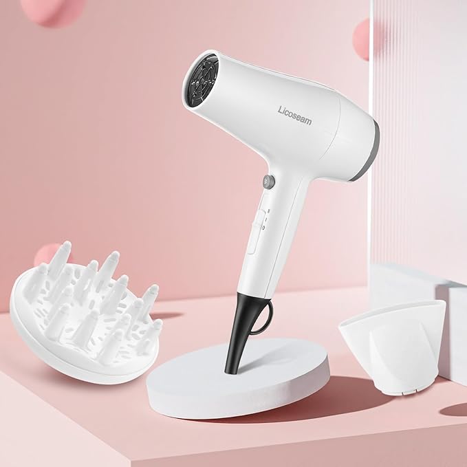 Hair Dryer, 1875W Compact Hair Blow Dryer, with Diffuser and Concentrator, White