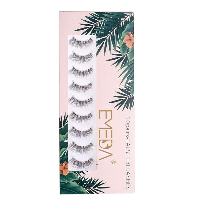 EMEDA False Eyelashes Natural Lashes Wispy 0.01mm Ultra Thin Band 12mm Pestañas Postizas Naturales Cat Eye 10 Pairs Invisible Clear Band 3D Demi Wispies Short Fake Eye Lashes Strips Handmade (005)