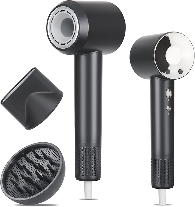 High-Speed Ionic Hair Dryer with Magnetic Diffuser & Concentrator, 110,000RPM Brushless Motor for 5X Faster Drying, Professional Lightweight Quiet Blow Dryer for Frizz-Free, No Heat Damage Styling