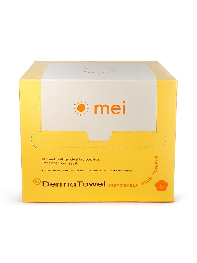 Mei Apothecary XL DermaTowel Disposable Face Towels, 50 Count Facial Cloths for Washing Face & Makeup Removal, 10x12"
