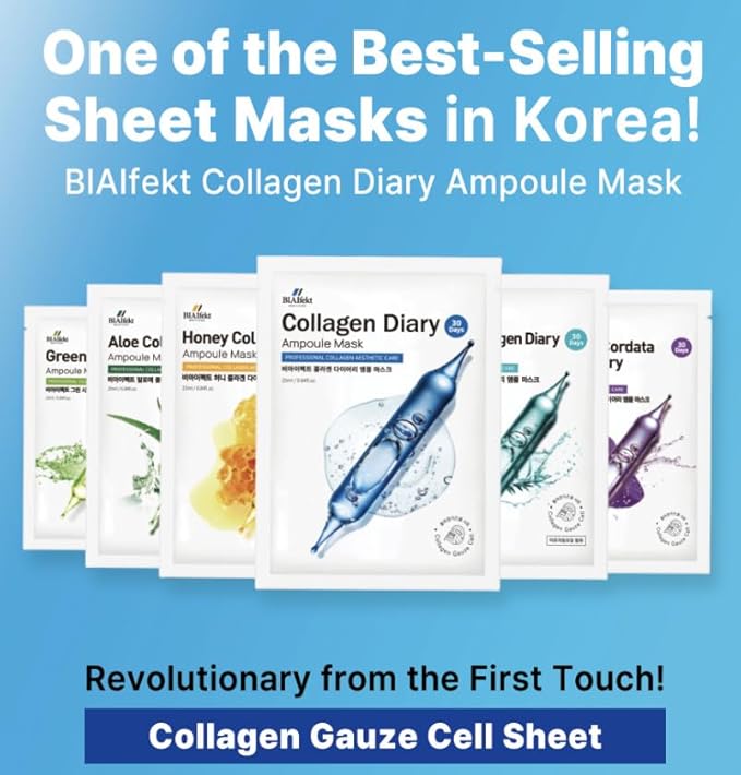 BIAIfekt ALOE COLLAGEN Ampoule sheet face mask skin care Korean Hydrating, Soothing, Nourishing, Glass skins, Cooling, Premium daily, BEYOND HYDROGEL