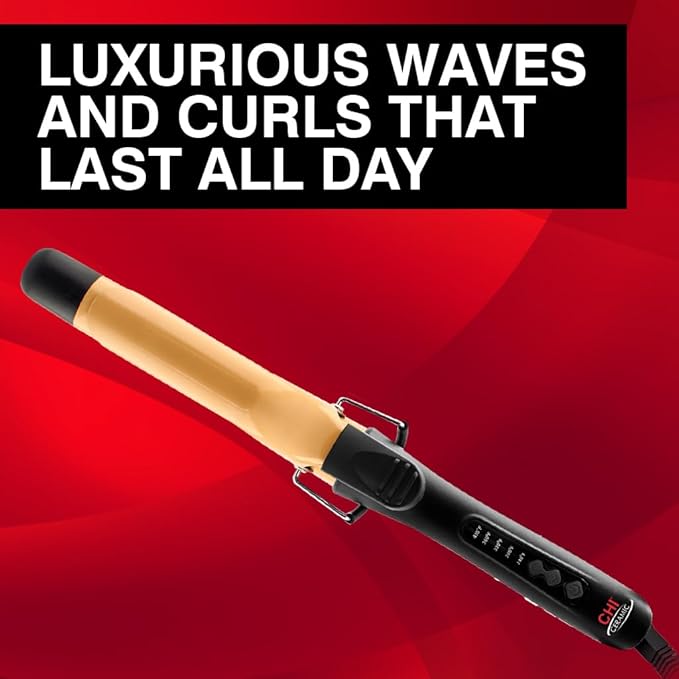 CHI Ceramic Curling Iron, Hair Curler For Shiny, Frizz-Free, & Healthy Hair, Auto-Shut Off & 5 Foot Swivel Cord, 1.5" Barrel