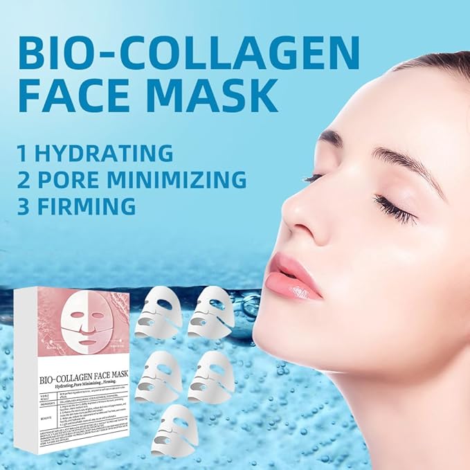 Bio-Collagen Collagen Face Mask, 5 Pack Korean Skincare Facial Collagen Lifting Hydrogel Masks, Pore Minimizing, Reduce Wrinkles, Overnight Hydrating,Enhanced Skin Elasticity