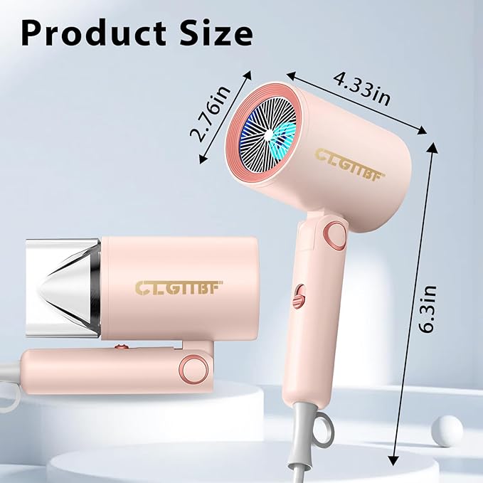 Portable Hair Blow Dryer with Nozzle, Strong Power and Double Blue Light, Making Hair Dry Fast and Comfortable Unconsciously, Suitable for Home, Travel, Salon (Blue)