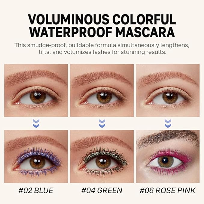 Colored Mascara for Eyelashes, Voluminous Colorful Mascara, Pink Purple Blue Green Red White Black Brown Lash Pack - Lengthening, Defining, Curling, Multiplying Formula (3Pcs-White+Brown+Black)