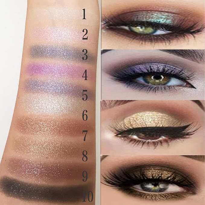 Glitter Eyeshadow Palette Makeup Set,10 Colors Shimmer Eyeshadow Palette Gold Eyeshadow Highly Pigmented Long Lasting Waterproof Sweatproof Professional Nude Eyeshadow