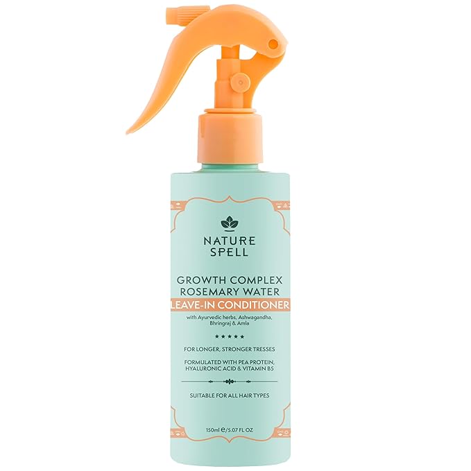 Nature Spell Rosemary Water Leave in Conditioner, Promotes Hair Growth, Heat Protection Spray, Detangling, Smoothes & Adds Shine, For All Hair Types, 5.07 Fl Oz