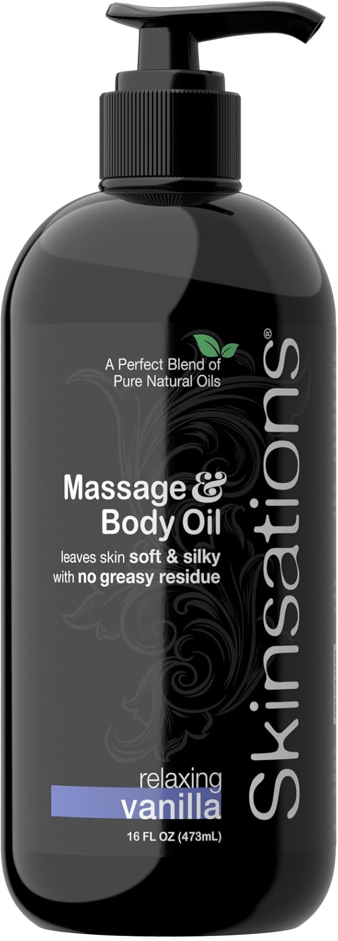 Sweet Vanilla Body & Massage Oil by Skinsations – Lightweight, Non-Greasy Body Oil for Relaxing Home Massage & Moisturized Skin – 16oz