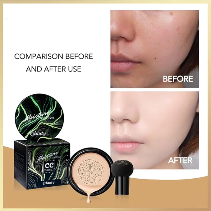 Mushroom Head Air Cushion CC Cream Foundation, Moisturizing Concealer BB Cream Nude Long Lasting Matte CC Cream Makeup Liquid Foundation (2pcs Brunet Brown)
