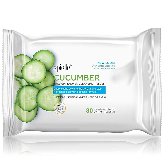 Epielle Makeup Remover Wipes, Remove Waterproof Mascara, Gentle Daily Facial Cleanser Towelettes with Collagen, Tea Tree & Aloe Vera, Stocking Stuffers, 30 Count (Pack of 6)