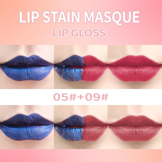 Matte Liquid Lip Gloss Peel Off Masque - Peel Off Lip Stain Tattoo, Long Lasting Waterproof Transfer-proof Lip Mask Lip Stain Peel Off Lip Gloss, Peel Off Lip Tint for Lip Makeup 05#+09#