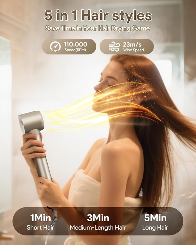 5 in 1 Hair Styler & Hair Dryer Brush, 110,000 RPM High-Speed Airwrap with Negative Ions for Frizz-Free Styling Fast Drying Curling Straightening Volumizing, Auto Wrap Hot Air Styler