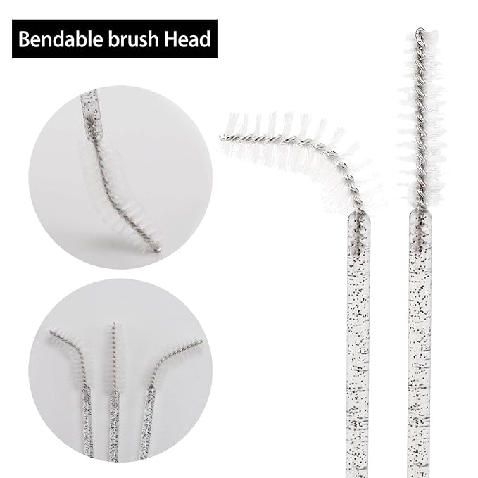 Tbestmax 300 Pcs Disposable Spoolies, Mascara Wand Eyelashes Brushes Applicator for Eyebrow Eye Lash Extension Black Stick White Head