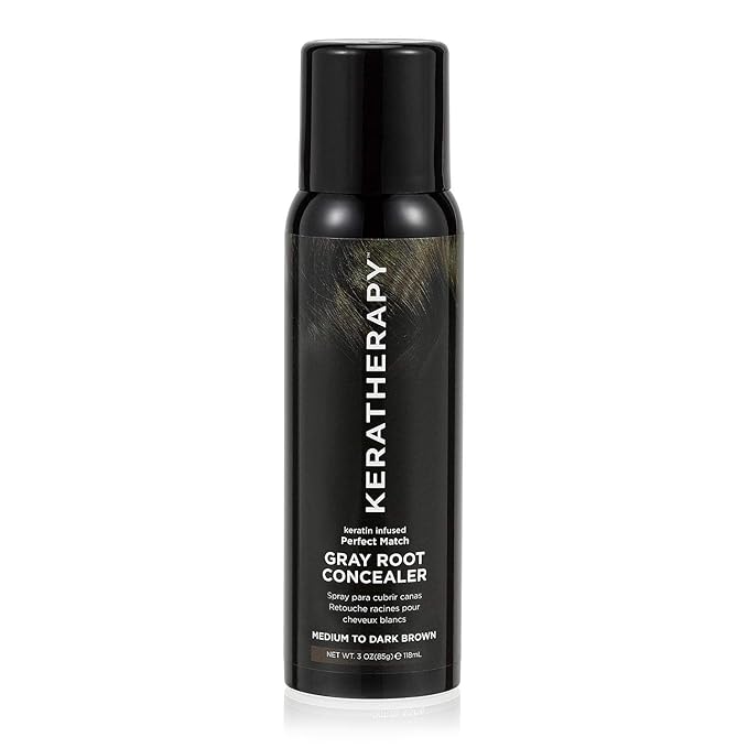 Keratherapy Keratin Infused Perfect Match Gray Root Concealer Spray, Dark Brown, 3 oz, 118 ml - Root Cover Up Spray to Hide Gray Roots - Keratin Therapy Hair Darkening & Temporary Scalp Concealer
