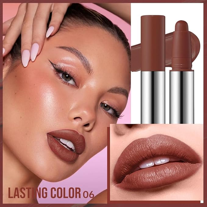 Chocolate Brown Matte Lipstick Crayon – Waterproof Long Lasting Lip Liner Pencil, High Pigment Creamy Velvet Lipstick, Non-Drying Lip Color for Women, 06#