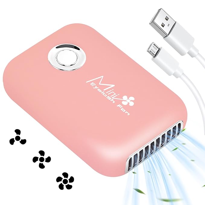 Buqikma Eyelashes Rechargeable Fan, Mini Lash Fan Eyelash Extensions Portable USB Handheld Fans Dryer Air Conditioning Blower for Eyelash Extension Supplies (Pink)