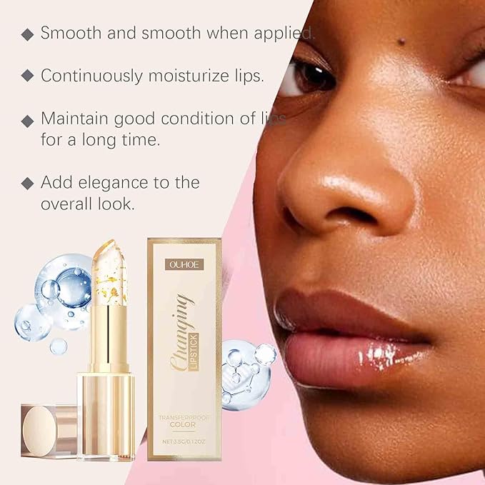 Hardpointing Color Changing Lipstick, Transferproof Color-Changing Lipstick Levira, Gold Crystal PH lipstick Color Changing, Long Lasting 24 Hours Moisturizing Glossy Shine Lip Gloss for Women (1pcs)