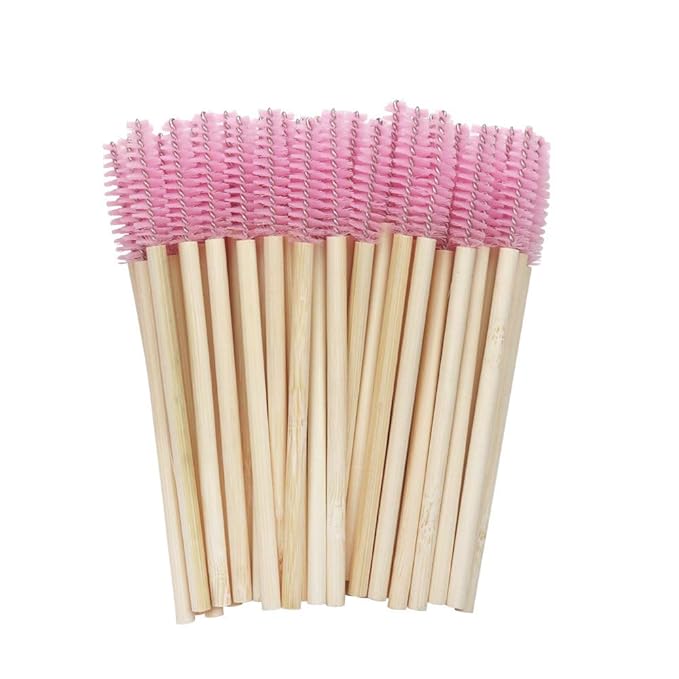 Mekupeu 100 Pcs Disposable Mascara Wands Bamboo Spoolies Brush for Eyelash Extensions Spoolie Eyelash Lash Wand Applicator Makeup Kits, Pink