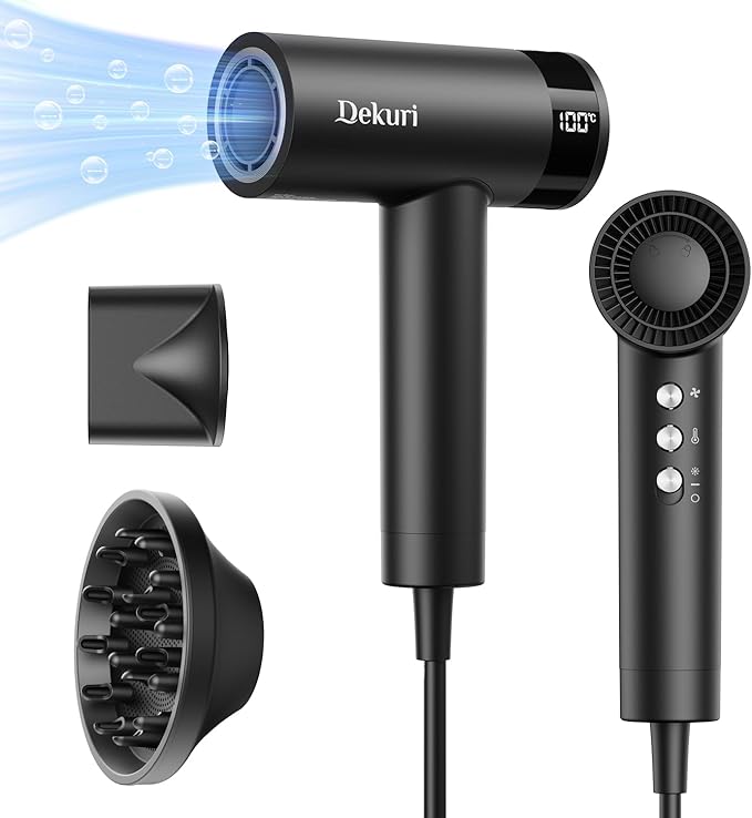 Hair Dryer, 110,000 RPM High-Speed Fast Drying Blow Dryer, 500 Million Ionic Lightweight Hairdryer with Diffuser, Magnetic Nozzle, 4 Temps & 3 Speeds, Low Noise for Women & Men (Black)