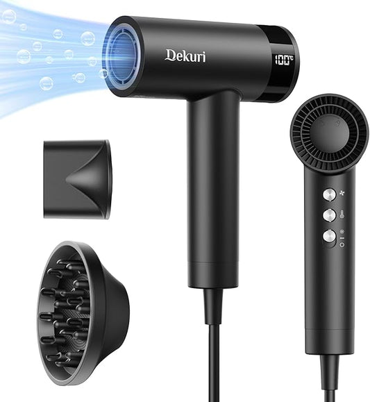 Hair Dryer, 110,000 RPM High-Speed Fast Drying Blow Dryer, 500 Million Ionic Lightweight Hairdryer with Diffuser, Magnetic Nozzle, 4 Temps & 3 Speeds, Low Noise for Women & Men (Black)
