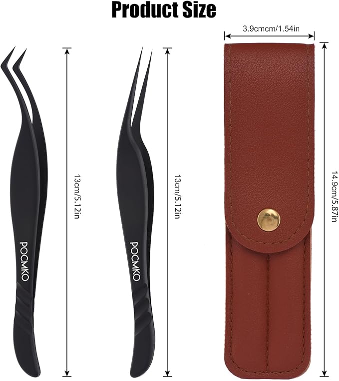 Lash Extension Tweezers, Professional Fiber Tip Lash Tweezer Set for Classic & Volume Lashes, High Precision Eyelash Tweezers Kit– Black Set of 2, Ideal for Lashes Artists