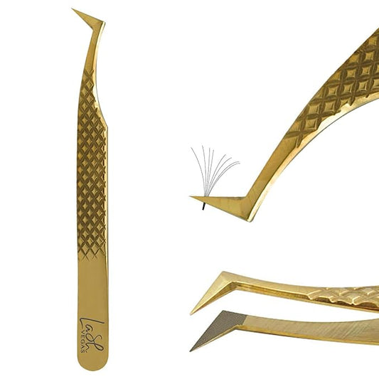 Bootie Tweezer - Diamond Grip Lash Tweezers for Eyelash Extensions - Fiber Tip Lash Tweezers for Classic & Volume Lash Extensions – Gold