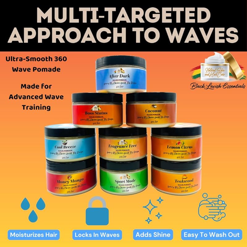 Ultra-Smooth 360 Wave Pomade, 8oz Coconut Hair Butter, Strong Hold Non-Greasy Hair Styling Cream for Deep Waves, Shea and Mango Butter Natural Ingredients (Coconut 360 Pomade, 8oz)