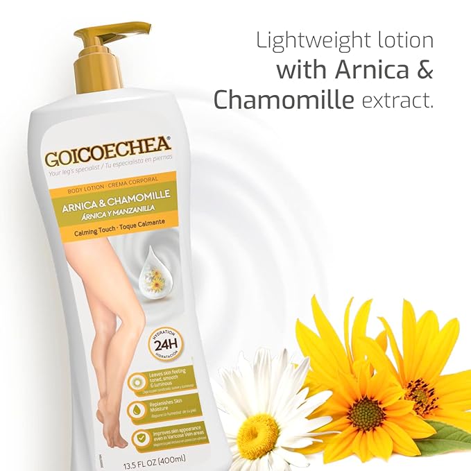 Goicoechea Arnica & Chamomile Body Lotion | Soothes Tired Legs; Hydrates & Refreshes Skin; Non-Greasy Daily Formula; Varicose Veins Cream; Improves Appearance of Varicose Veins, 13.5 Oz, 1-Pack