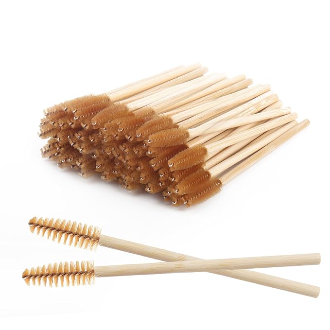 MyAoKuE-UP 100 Pack Bamboo Handle Mascara Wands Disposable Eyelash Brushes Lash Extension Tool, Brown