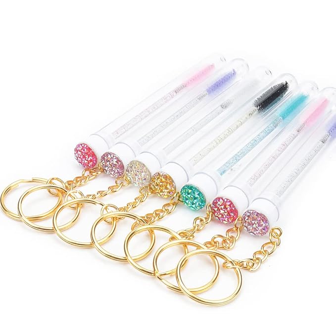20 Pcs Mascara Wand Tube Set Diamond Key Chain Tube Empty Mascara Brushes Eyelash Spoolies Brush Makeup Tool Applicator (Mixed 5 color)
