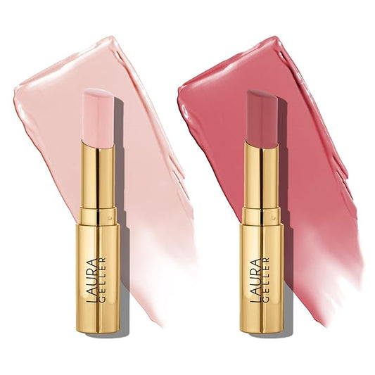 LAURA GELLER NEW YORK Jelly Balm Moisturizing Tinted Lip Balm Duo - In the Buff & Sheerly Amazing - Hydrating Vitamin E - Semi-Shine Finish