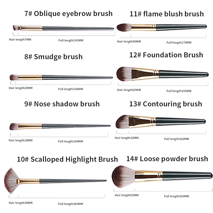 Make Up Brushes- Comfortable To Hold And Easy To Use. Eyeshadow, Blush, Powder, Foundation, Blending, Full Face Make up Brushes Set With Leather Holder