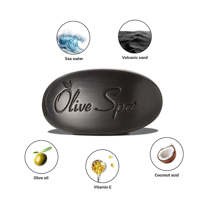 Volcano Black Soap Bar with Olive Oil and Volcanic Sand 90gr – Deep Cleansing and Exfoliating Soap for Face and Body – Bar Soap for Dry Skin for Removing Excess Oil, Dead Skin Cells & Impurities