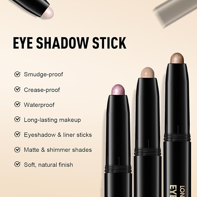 Eyeshadow Stick Rose Nude, Matte Cream Eye Shadow Stick Waterproof Pink Eyeliner Brightener Pencil Crayon Long-Lasting Eye Highlighter Makeup for Older Women Easy to Use High Pigmented