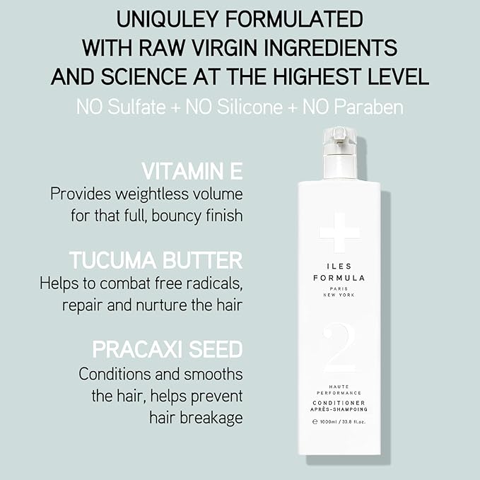 ILES FORMULA Hair Conditioner – Weightless, No Residue, Stops Breakage & Split Ends w/Tucuma Butter, Pracaxi Seed & Vitamins - Transforms Damaged Hair to Lustrous Texture, 34 Fl Oz (1L)
