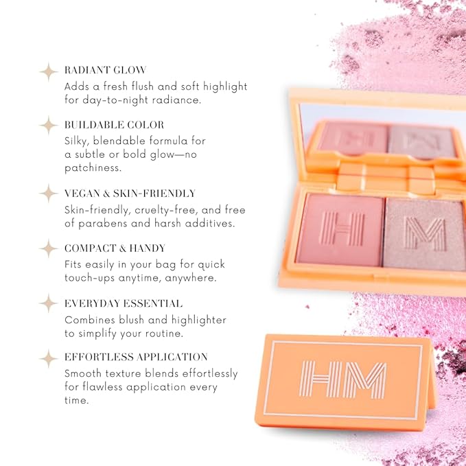 Blush + Brighten Highlighter Duo, Mini Lightweight Blendable Shimmer Blush, High Pigmented Makeup Powder Palettes, Cruelty Free - Call My Agent!