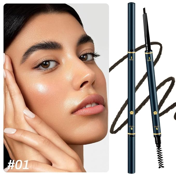 5 Pcs Waterproof Professional Makeup Micro Brow Pencil, Black Brow Kit with Eyebrow Brush, Ultra-Fine Mechanical Pencil, Eyebrow Pencils for Women, (C01#Black, 5Pcs)