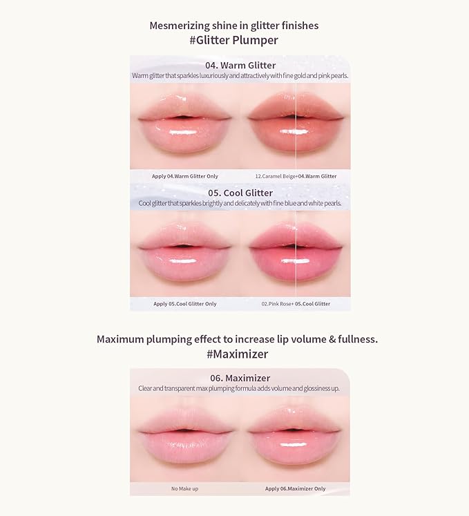 Heart Percent Dote On Mood Top Coating Lip Plumper, High-Shine Glossy Finish Maximize Volume & Fullness Lip Gloss 06. Max Plumper