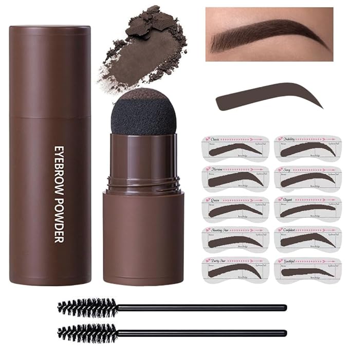 Eyebrow Powder Stamp Stencil Set, Eyebrow Stencils Shaping Kit, Long-Lasting Soft and Natural Eyebrow Powder for Women Girl, Includes Brush&Stencils, (A03#Dark Brown, 1 Kit)
