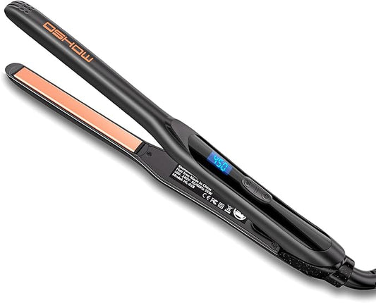 DSHOW 1/2" Flat Iron, Small Flat Iron Hair Straightener for Short Hair, Tourmaline Ceramic Mini Travel Hair Straightener with a Pouch, 6 Temperature, Dual Voltage (Black)