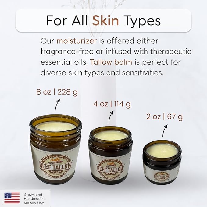 Beef Tallow Balm - 8 oz - Organic Grass Fed - Body Butter - Moisturizing Skin Care Fragrance Free - 8 oz