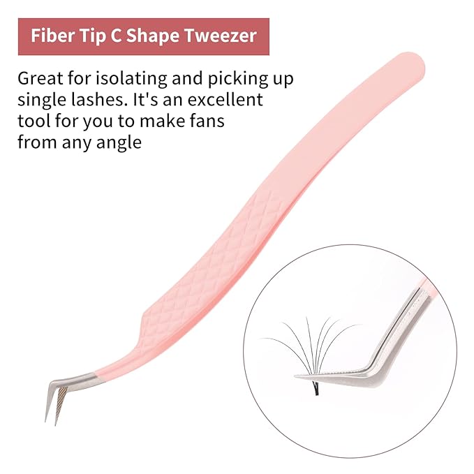 Eyelash Tweezers for Extensions Fiber Tip Lash Tweezers Professional Lash Extension Tweezers for Volume Fans &isolation & Pick up Single Lashes Volume Lash Tweezers Pink